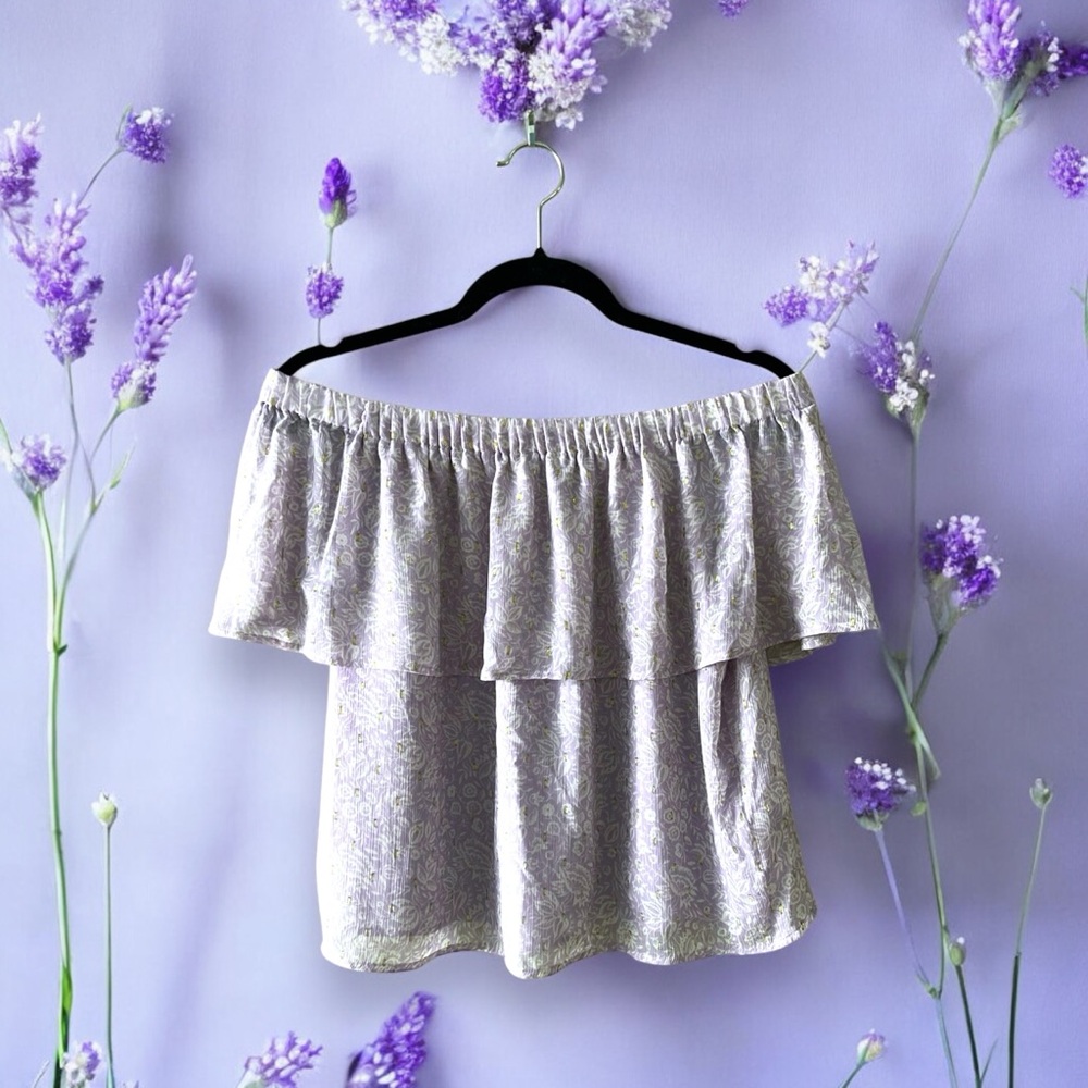Express Light Purple & White Floral Print On-Off Shoulder Top